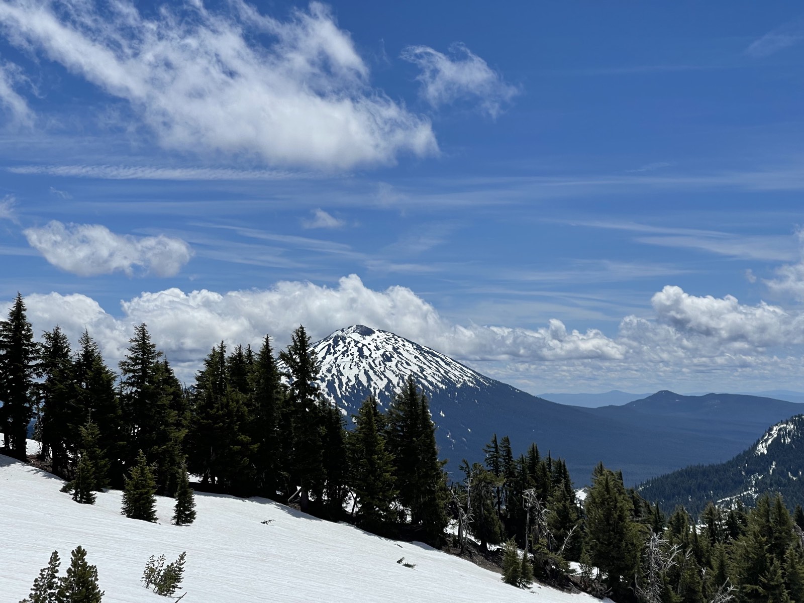 Mt. Bachelor standing alone in the view to the south