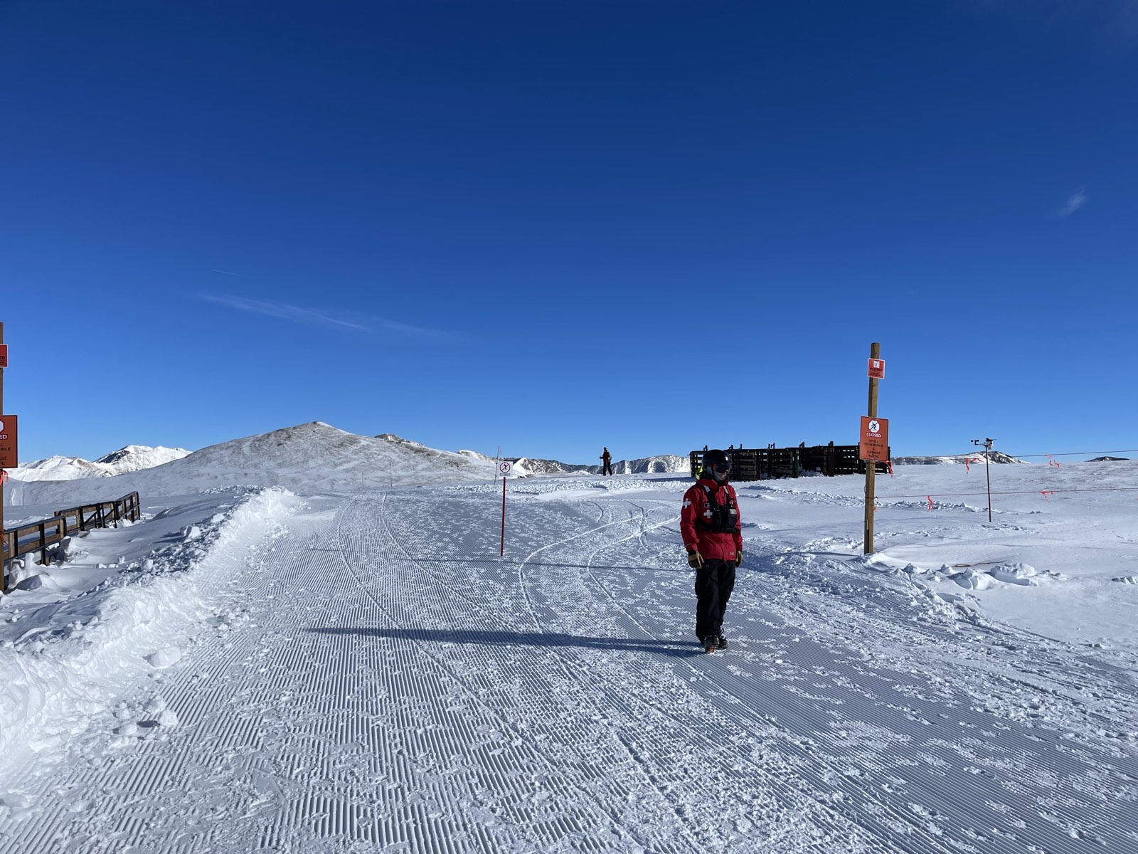 Riding the Bergman lift on the first trip up of the day