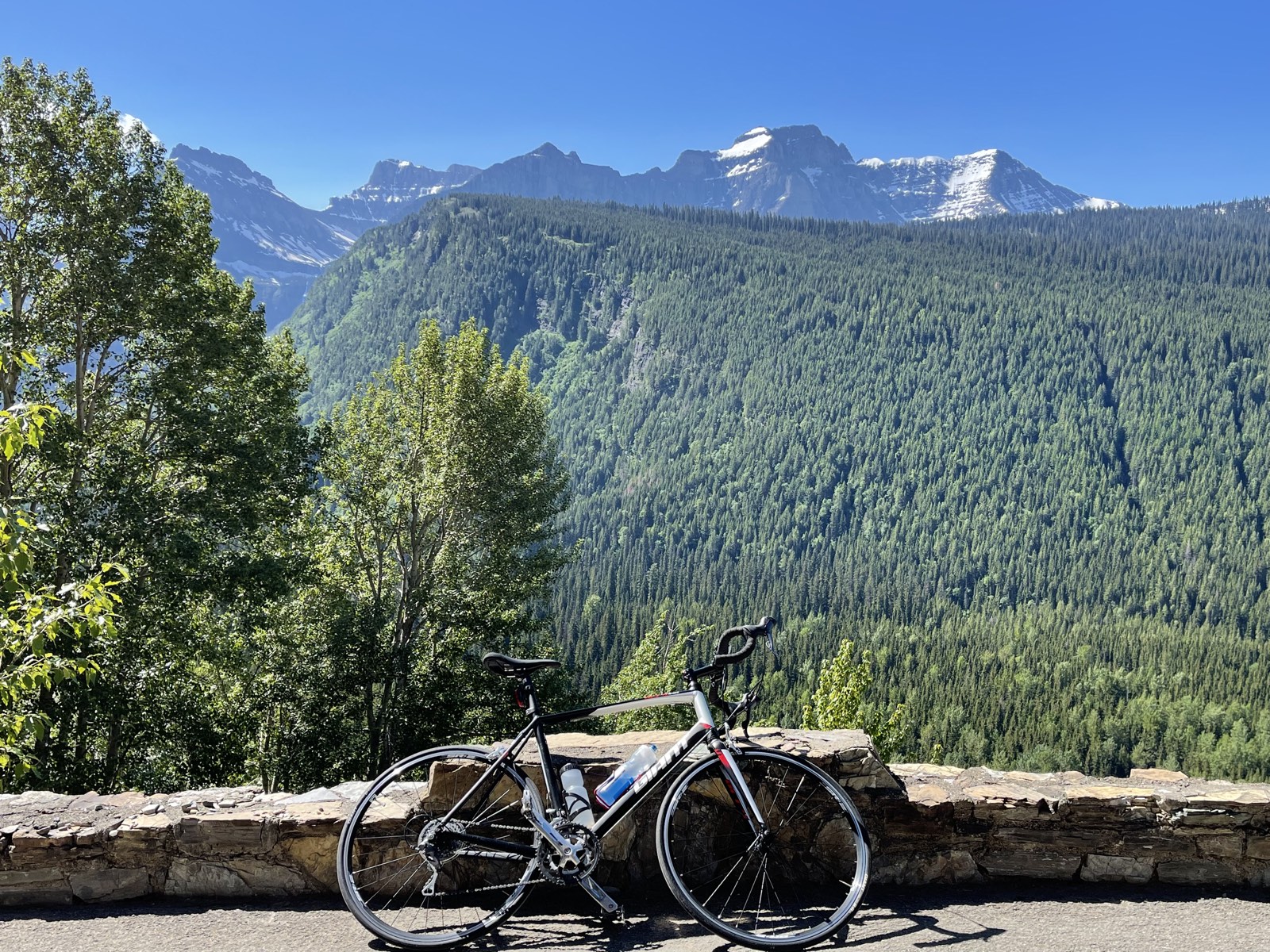 The bike stopped at a pullout during a rest stop