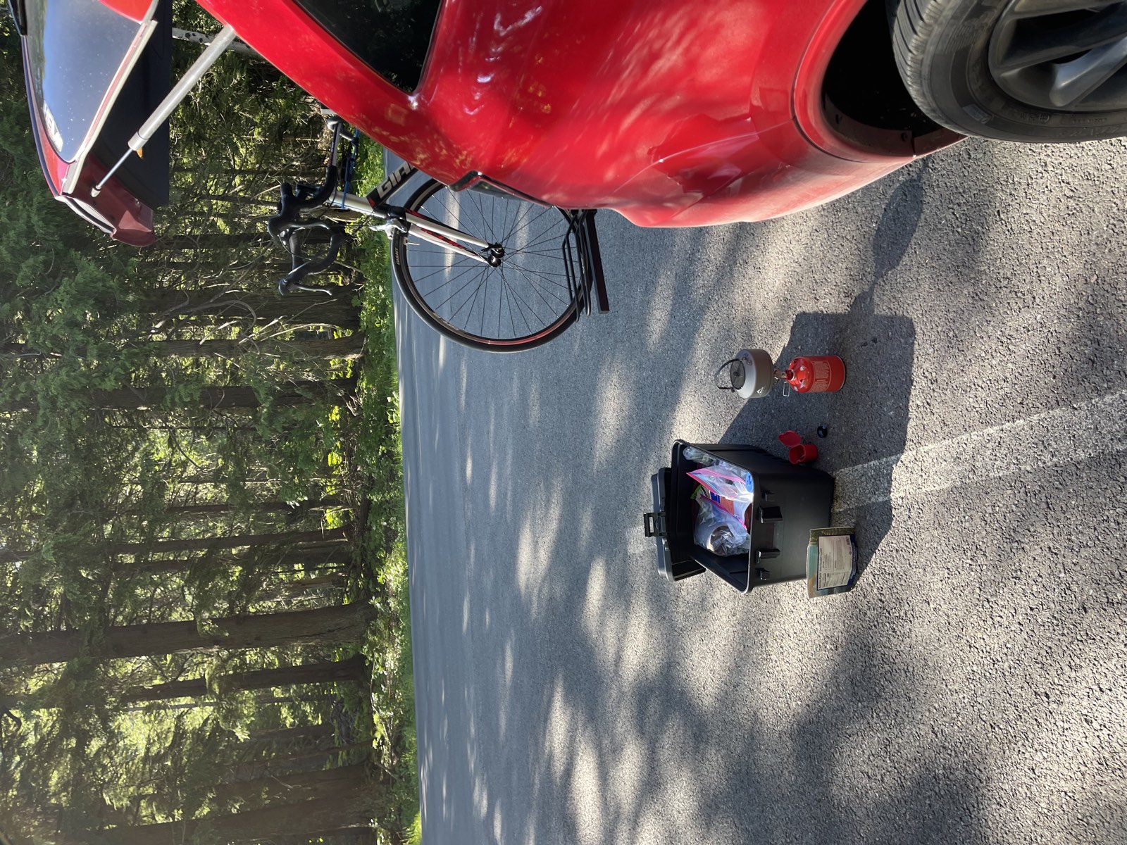 Breakfast and gear laid out before setting off