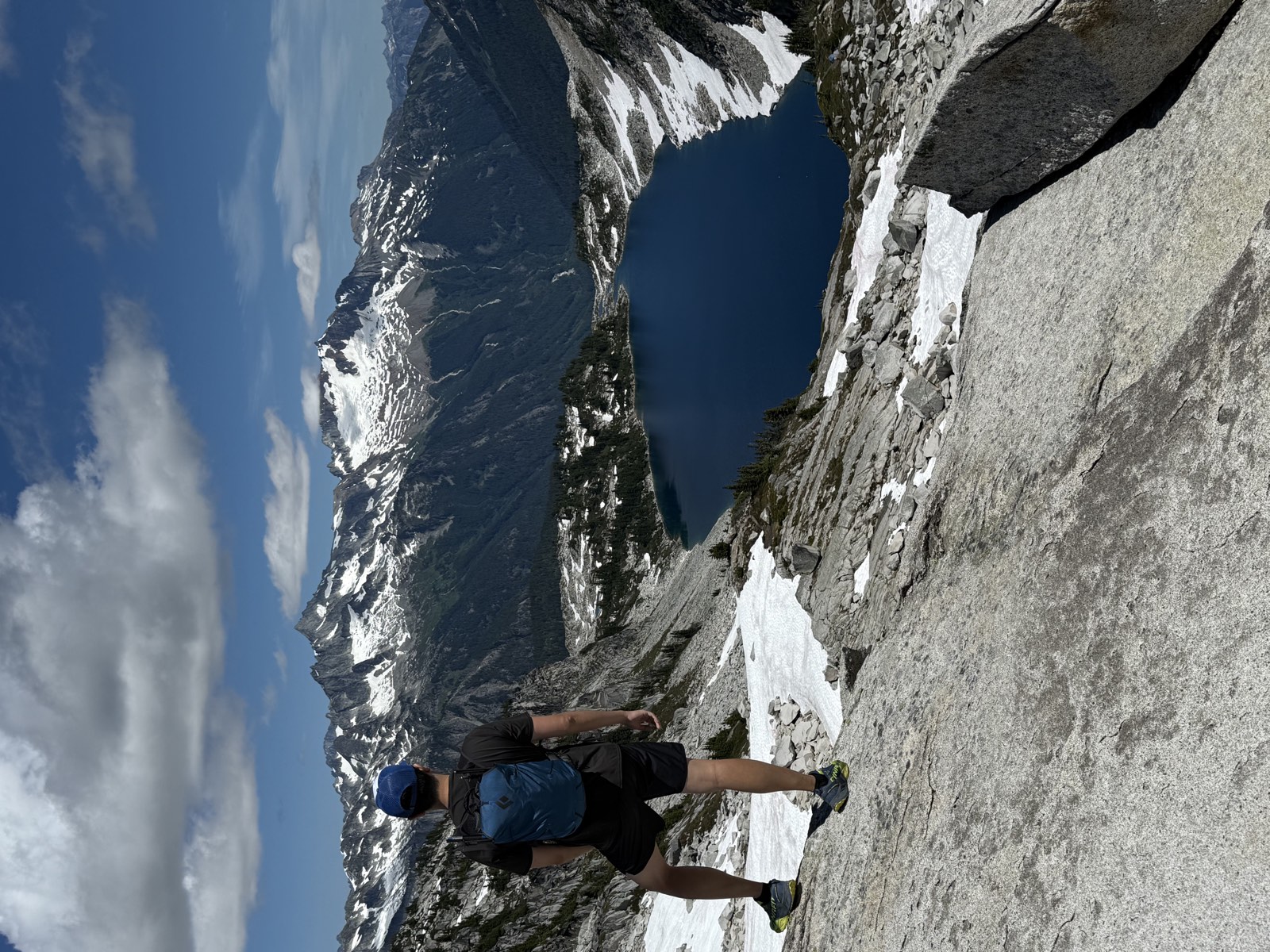 Intensely blue lake water seen from high above