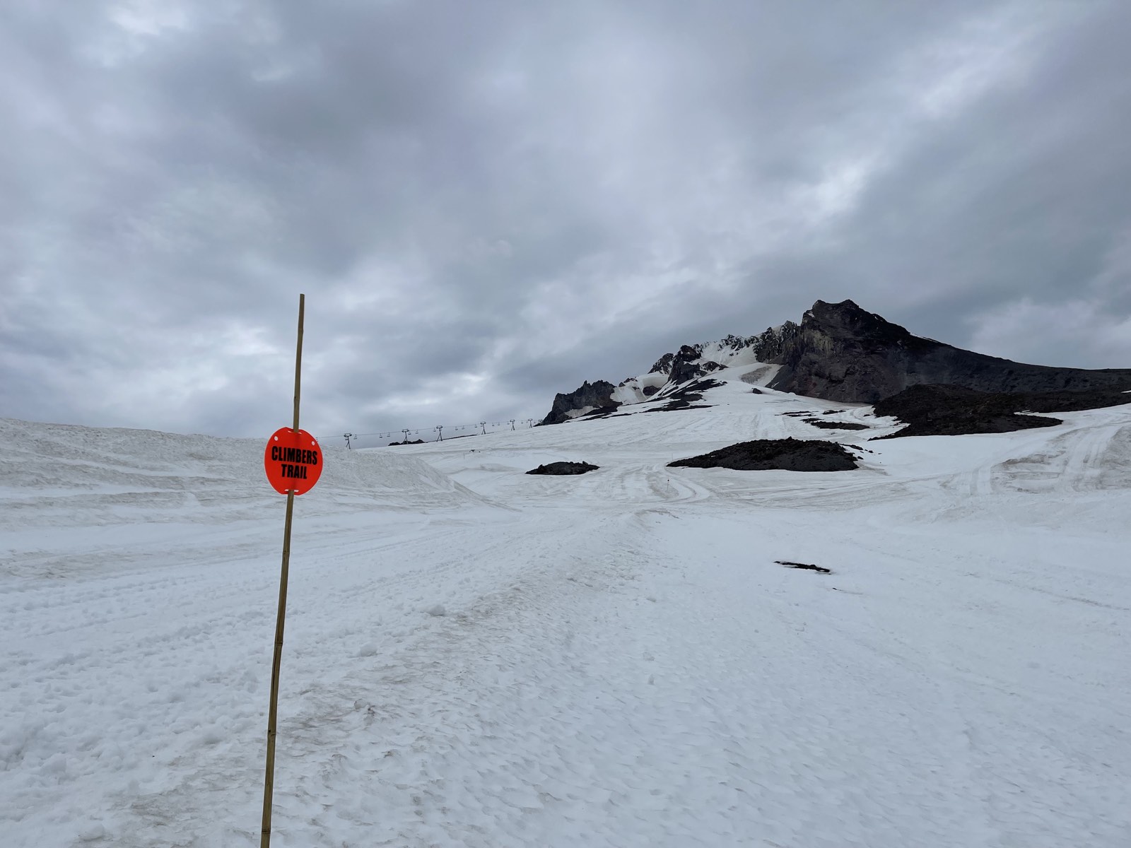 The climbers' trail heading up the snowfield