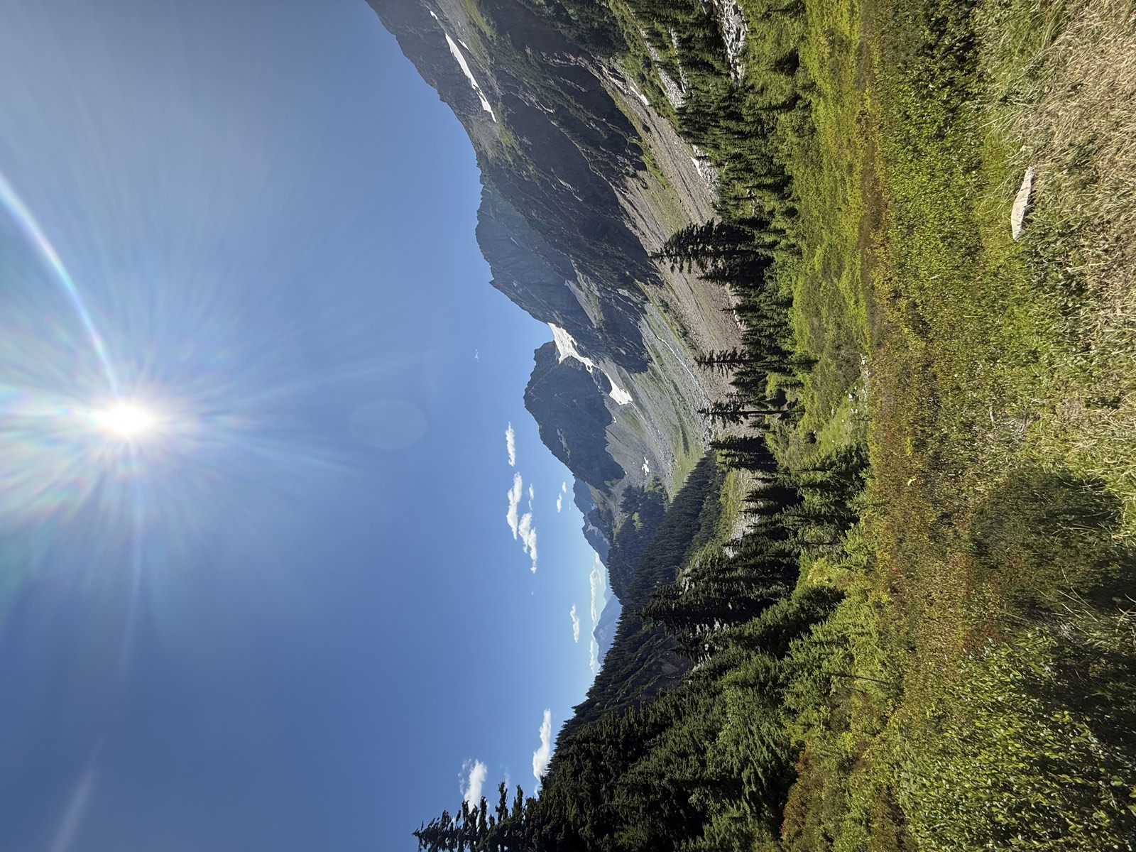 Green summer slopes and peaks in the North Cascades