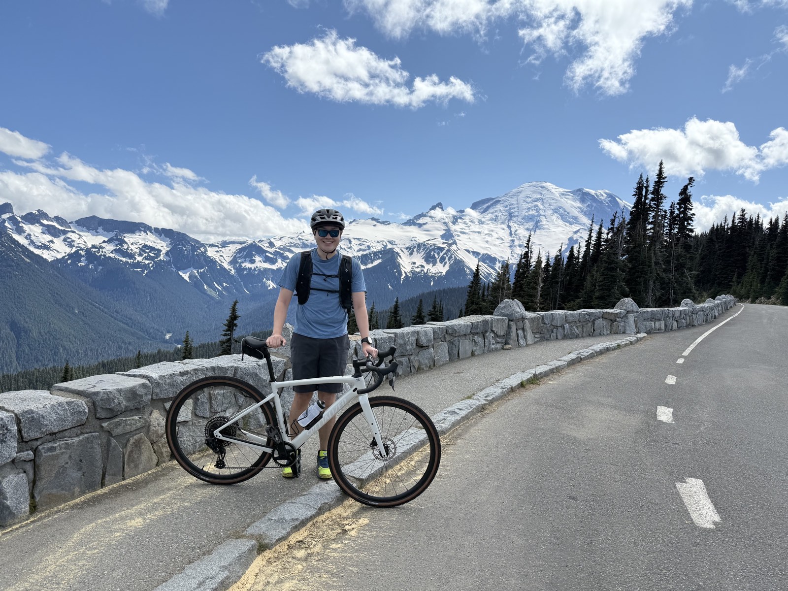 Me with the bike after finishing the climb at the top parking area