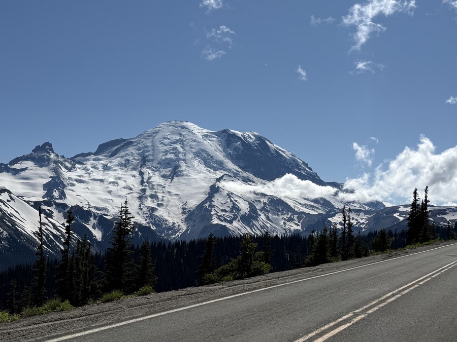 A wide mountain panorama from a high point along the route