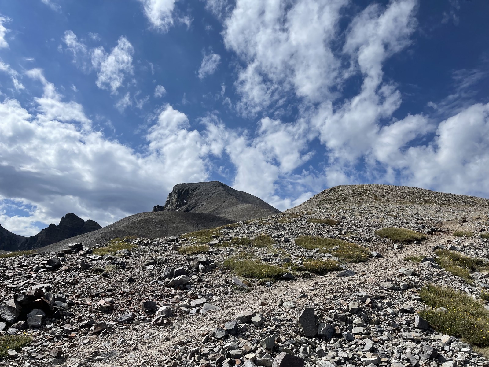 Loose rock covering the ridge route