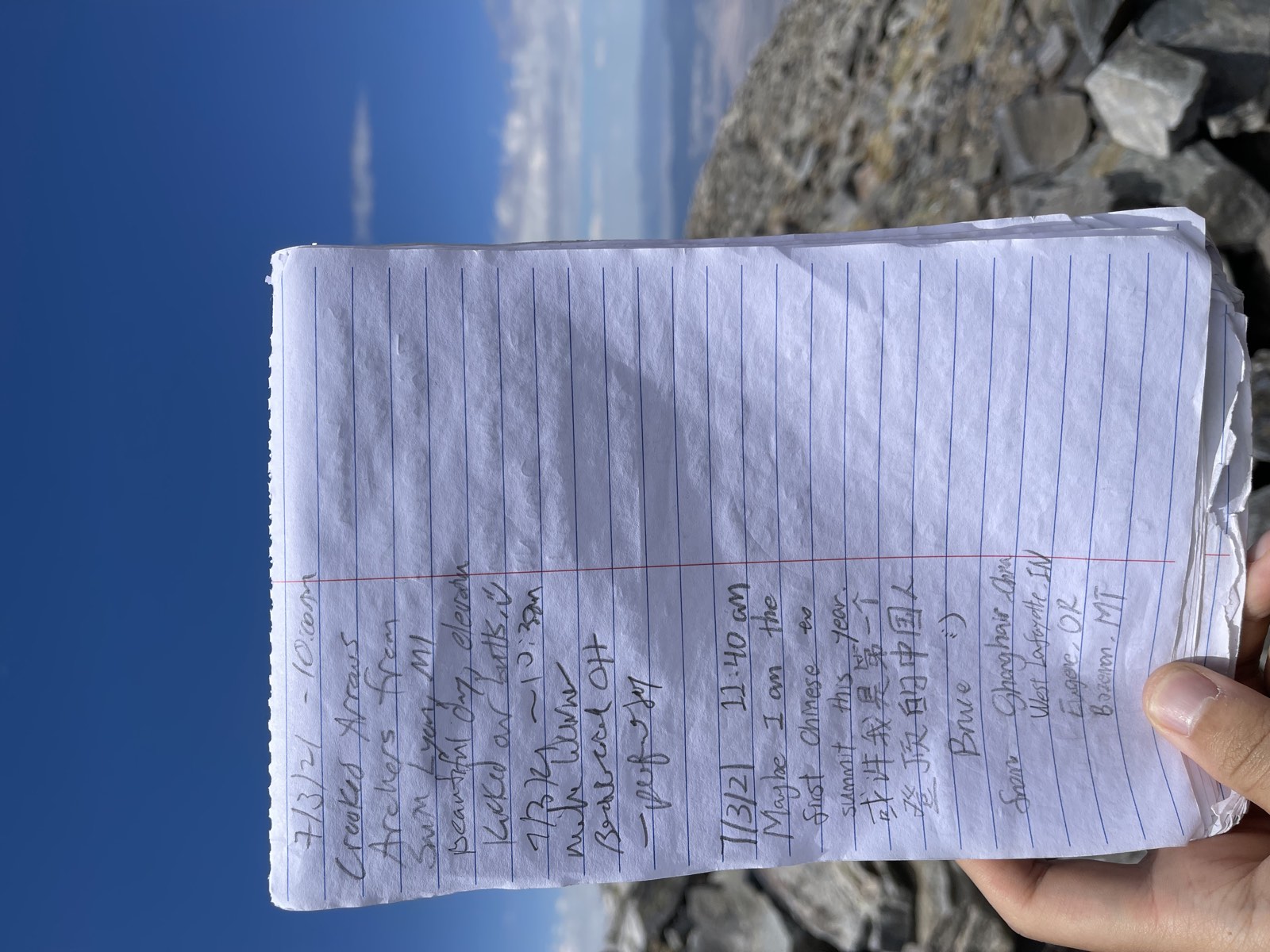 Writing my name in the summit register